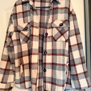 Staccato Cream and Brown Plaid Shirt Jacket